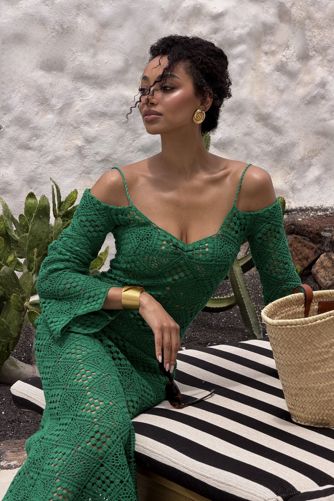 VESTIDO VERDE CROCHET MANGA LARGA
