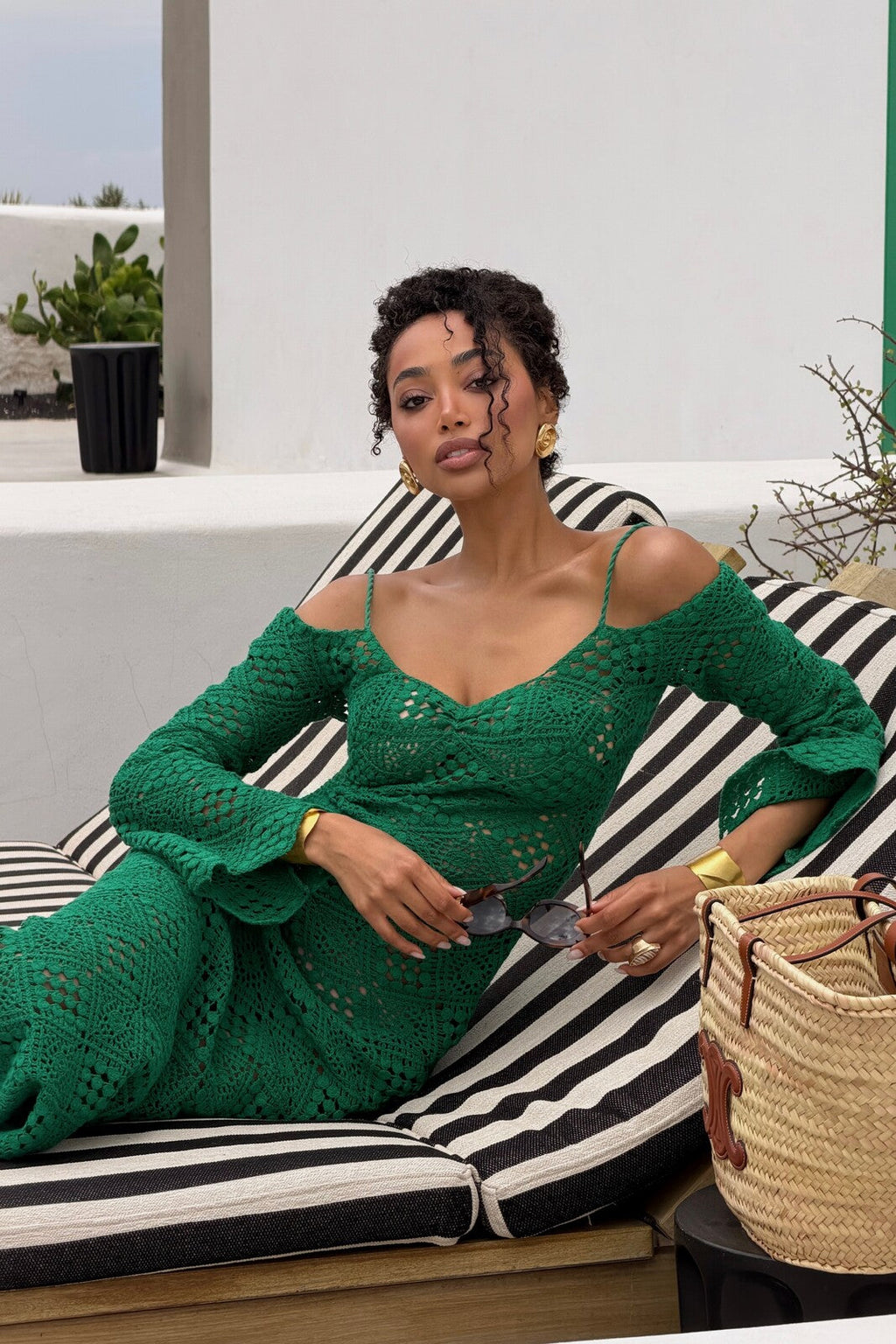 VESTIDO VERDE CROCHET MANGA LARGA