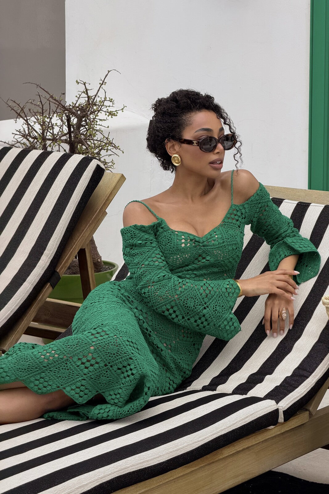 VESTIDO VERDE CROCHET MANGA LARGA