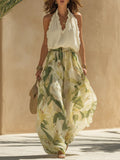 Conjunto de Chiffon Sin Mangas con Volantes y Pantalón con Estampado de Lirios