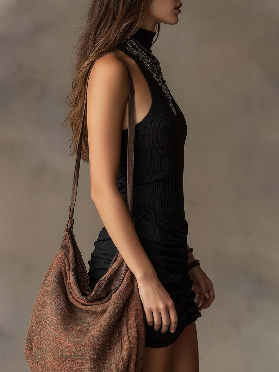 Mini Vestido Bohemio Canelado Halter con Fruncido