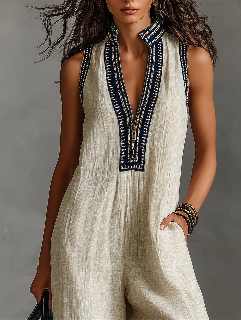 Fiamma - Mono sin mangas con cuello alto minimalista y cremallera