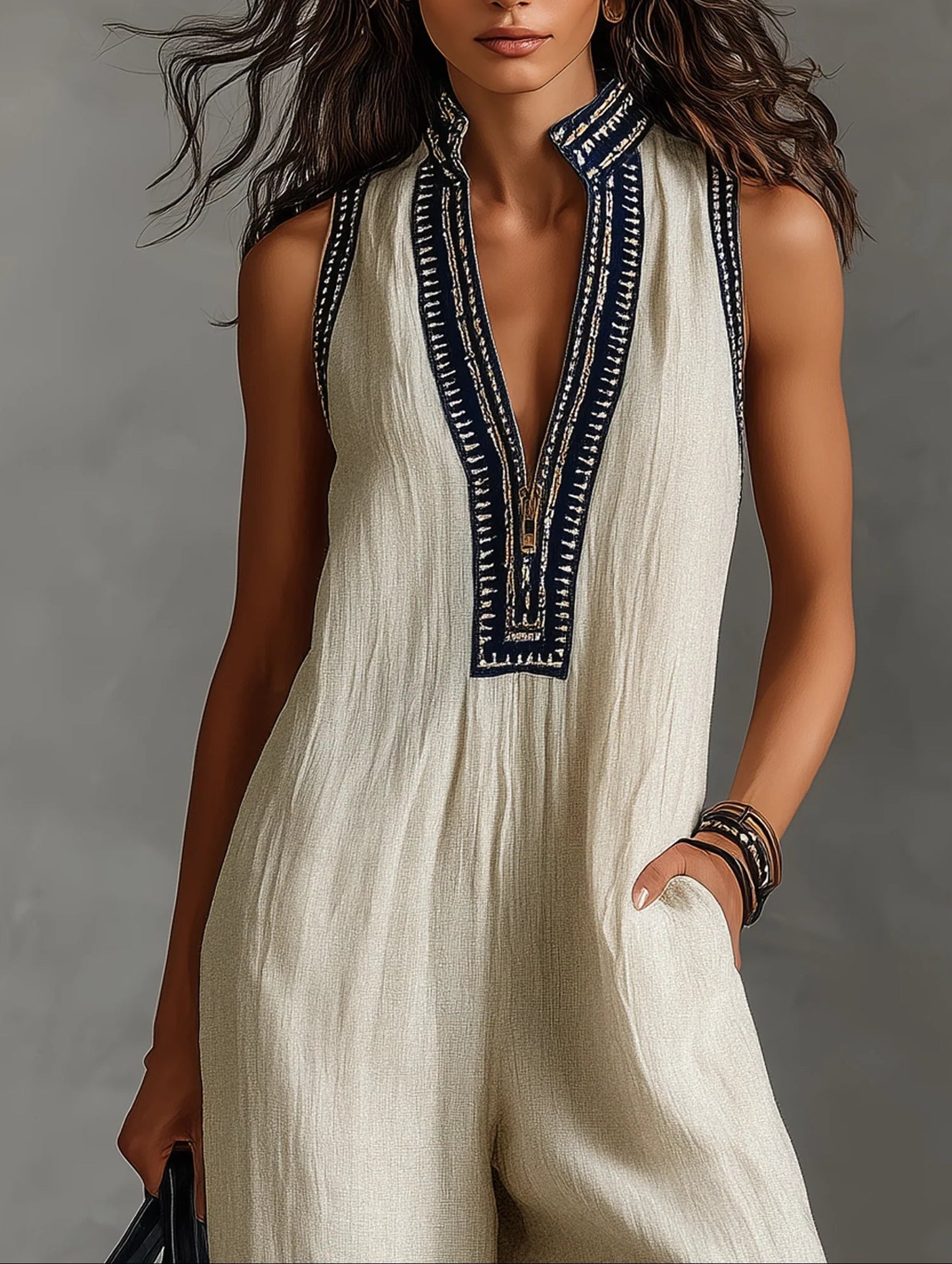 Fiamma - Mono sin mangas con cuello alto minimalista y cremallera