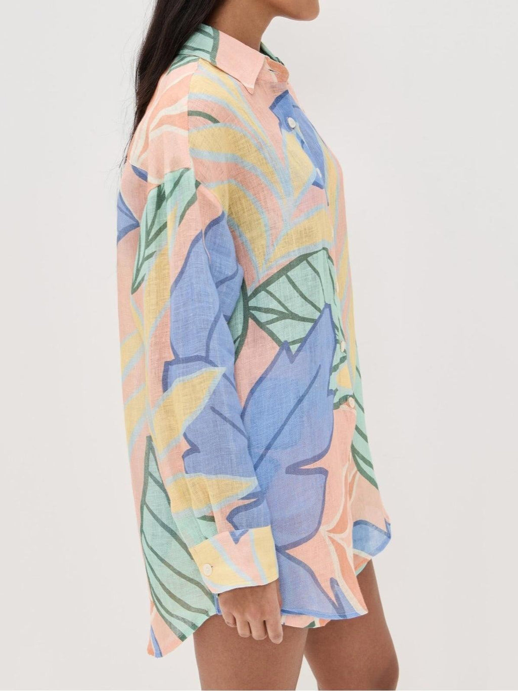 Conjunto Corto Estampado Tropical de Hojas Estilo Boyfriend