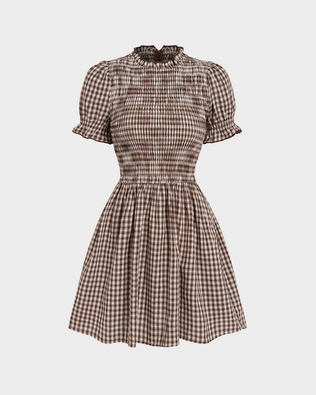 Mini Vestido de Vichy Café con Mangas Puff