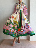 Vestido Plisado de Manga Larga y Corte Holgado