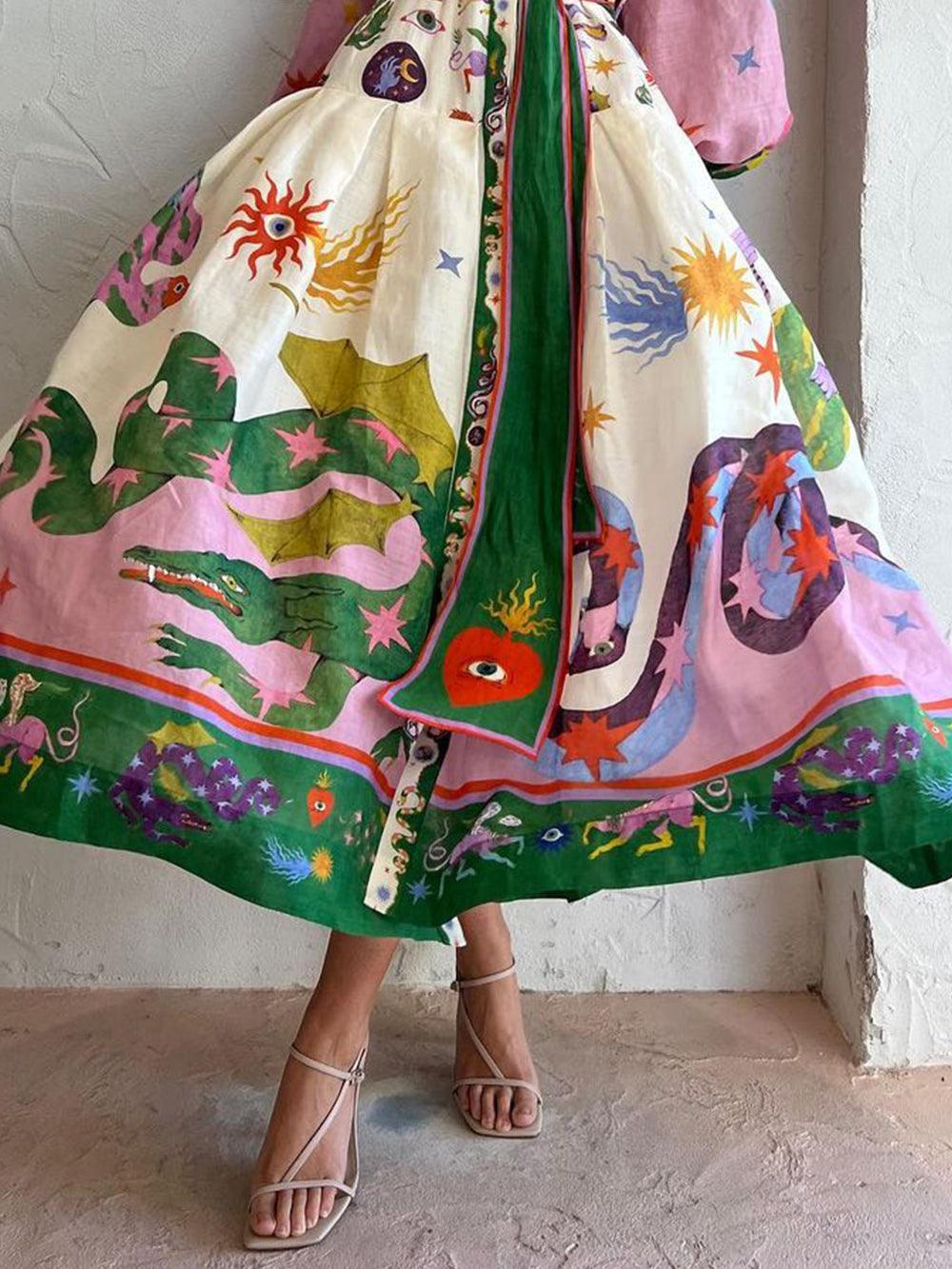Vestido Plisado de Manga Larga y Corte Holgado
