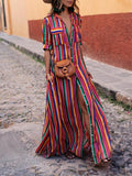 Conjunto de Camisa Estampada a Rayas y Falda Maxi