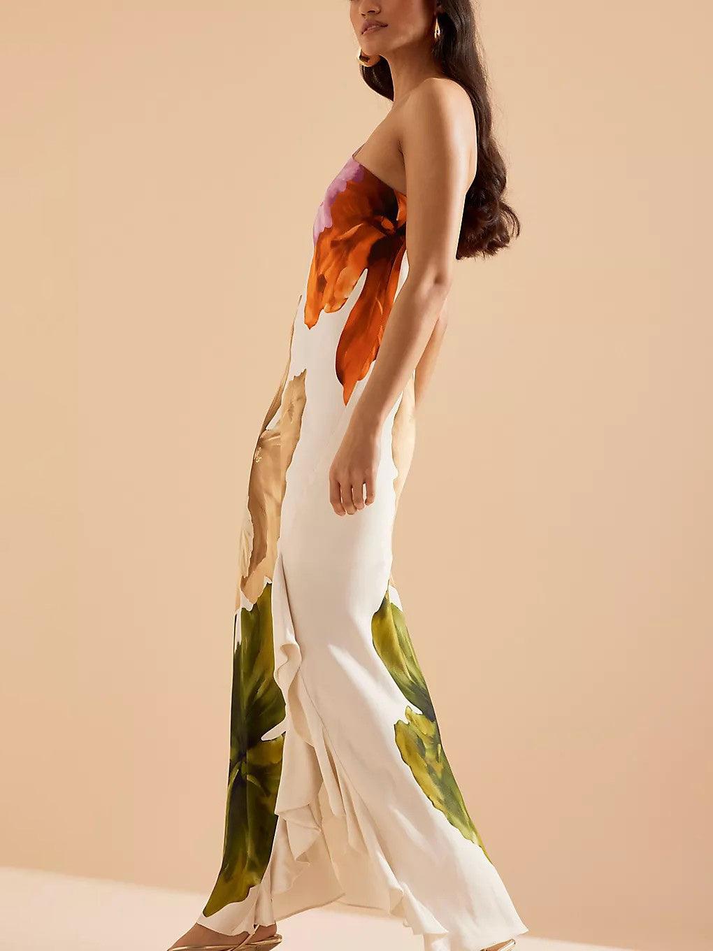 Vestido Maxi Floral Elegante con un Solo Hombro