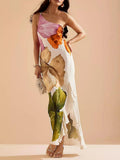 Vestido Maxi Floral Elegante con un Solo Hombro