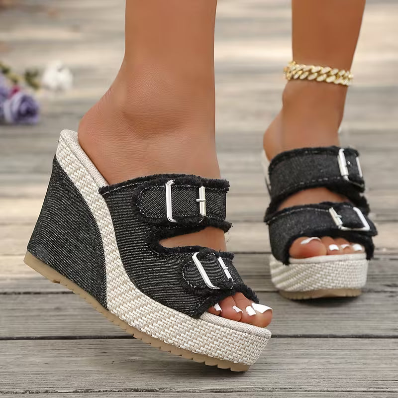 Atelier | Sandalias de Cuña con Borde Deshilachado