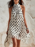 Mini Vestido de Chiffon con Lunares sin Mangas Estilo Costero Chic