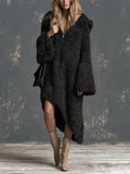 Vestido Midi Chic Elegante Negro Oversize con Capucha, Mangas Acampanadas y Dobladillo Asimétrico