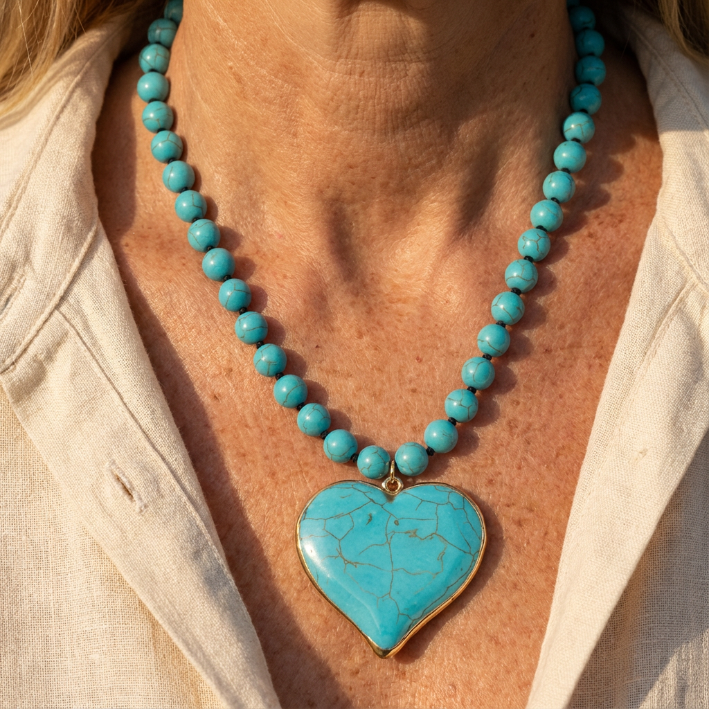 Collar de Cuentas con Corazón de Turquesa