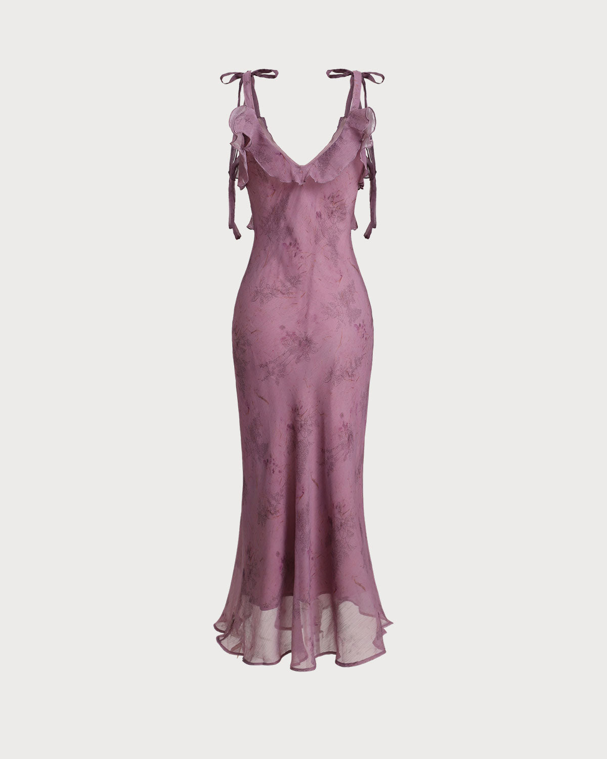 Vestido Midi Floral Morado con Volantes y Tirantes Lazados