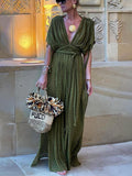Vestido Maxi Kimono con Drapeado, Trenzas y Abertura