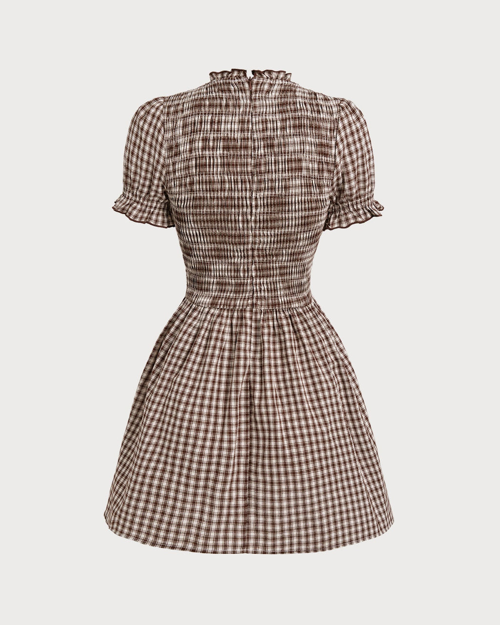 Mini Vestido de Vichy Café con Mangas Puff
