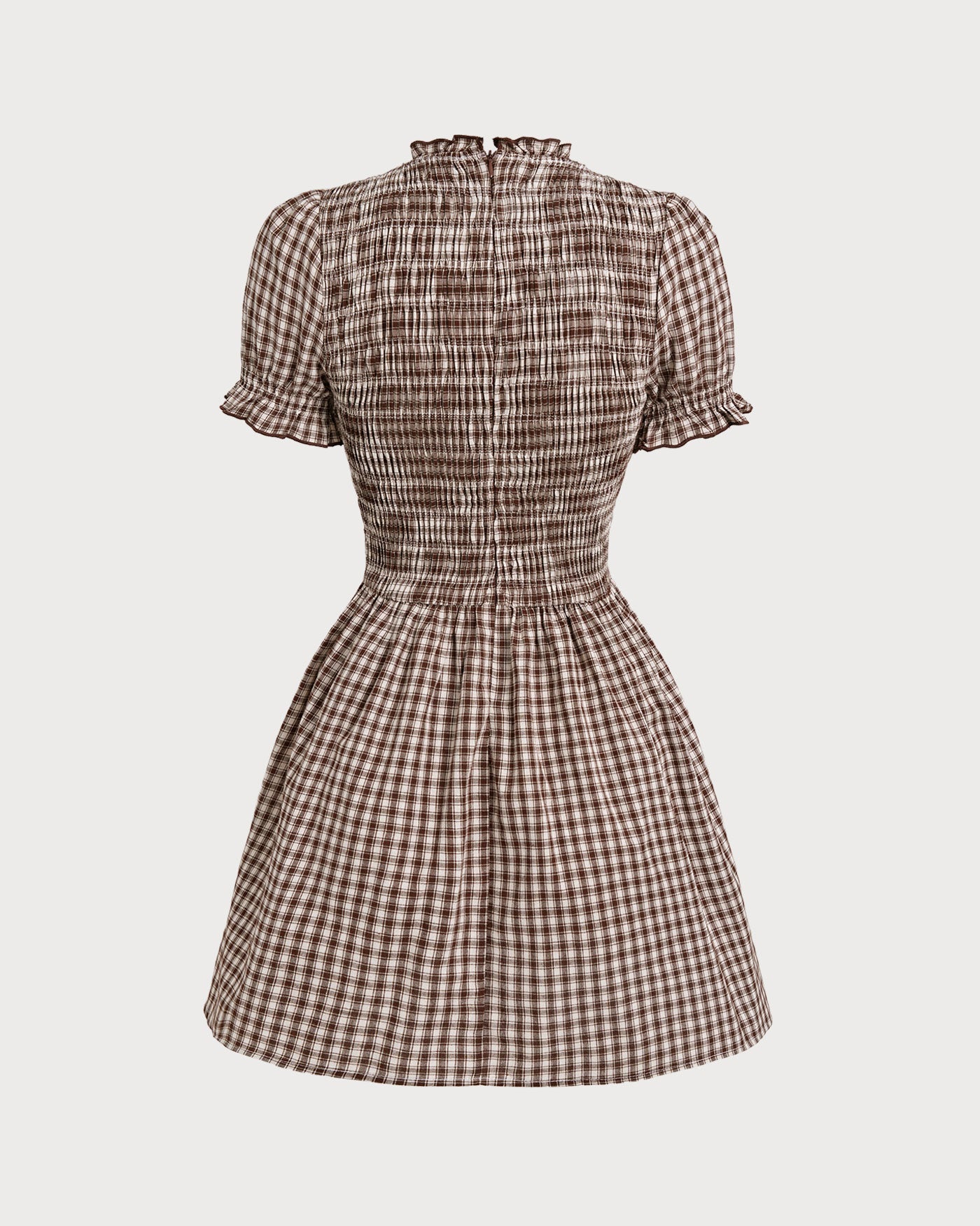 Mini Vestido de Vichy Café con Mangas Puff