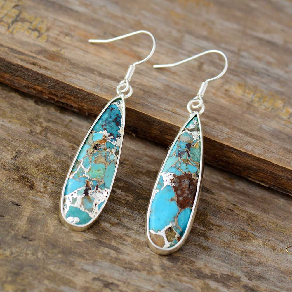 Aretes Colgantes de Turquesa y Jaspe