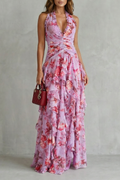 Belladina | Vestido Maxi Romántico con Rosas en Cascada y Escote Americano