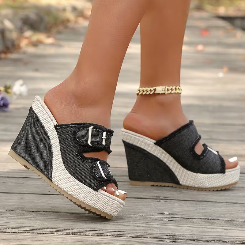 Atelier | Sandalias de Cuña con Borde Deshilachado