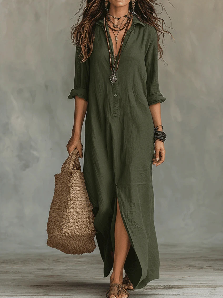 Soline™ | Maxi Vestido Negro Oversized con Botones