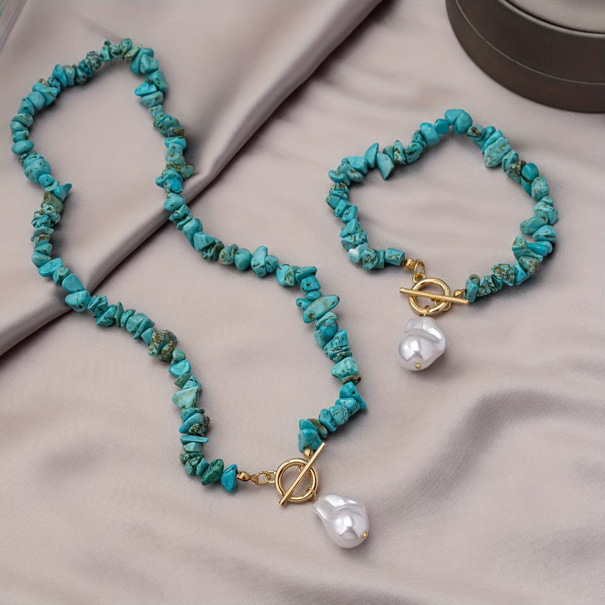 Set de Collar y Pulsera de Turquesa y Perla