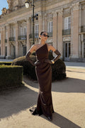 VESTIDO CAFÉ ASIMÉTRICO