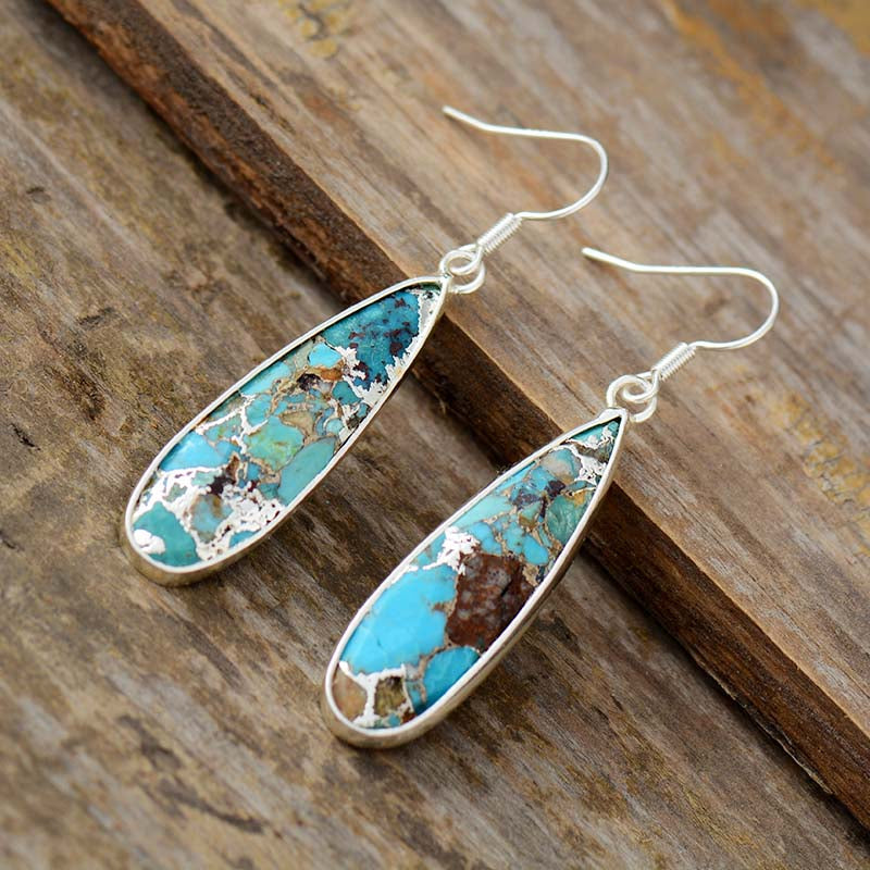 Aretes Colgantes de Turquesa y Jaspe