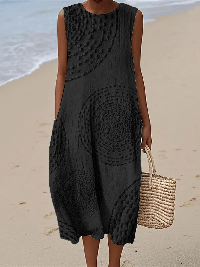 Vestido sin mangas informal estampado de cuello redondo para mujer