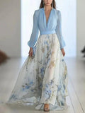 Vestido Maxi Estampado Floral con Cuello en V