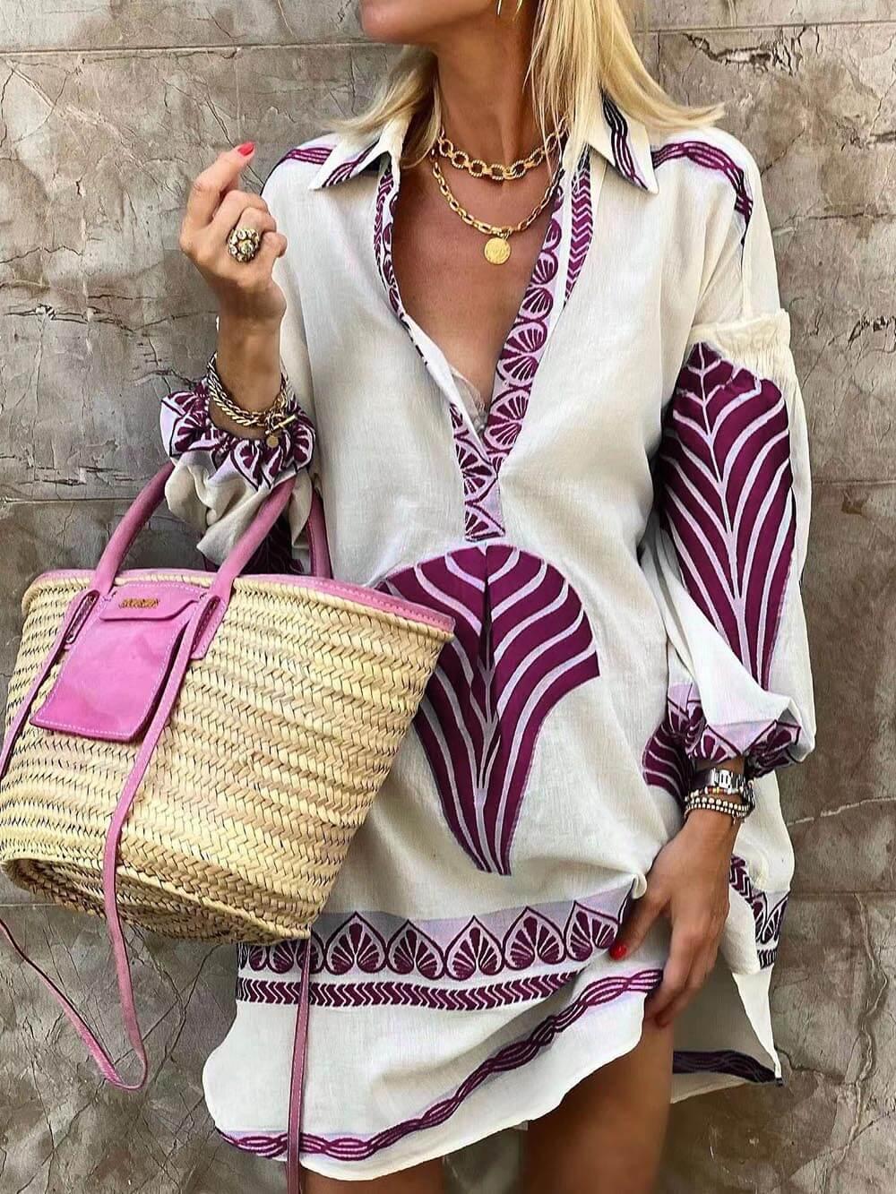 Mini Vestido de Vacaciones con Estampado Único