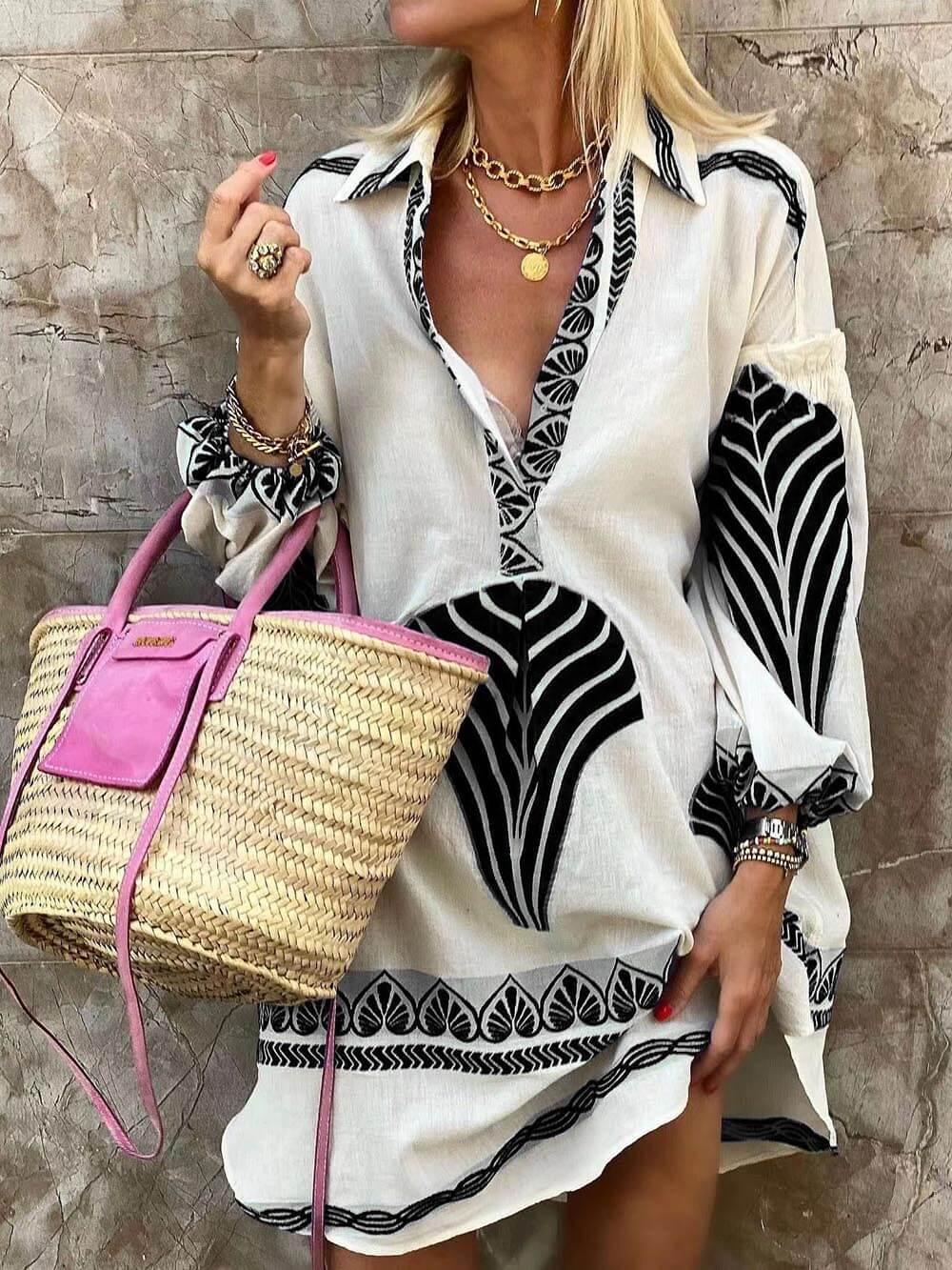 Mini Vestido de Vacaciones con Estampado Único