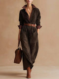 Vestido Retro Café Oscuro de Ante con Cuadros Patchwork (Cinturón Incluido)
