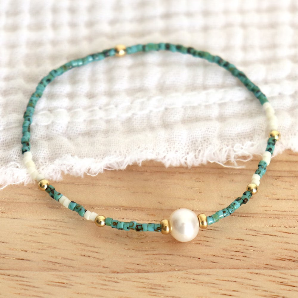 Pulsera Minimalista de Turquesa y Perla