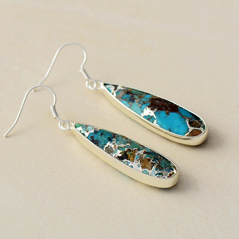 Aretes Colgantes de Turquesa y Jaspe