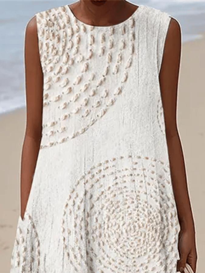 Vestido sin mangas informal estampado de cuello redondo para mujer
