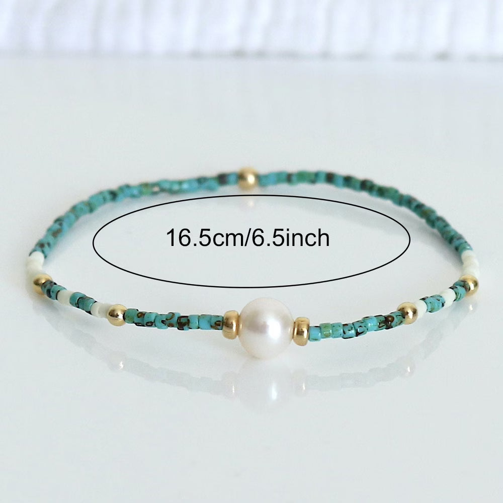 Pulsera Minimalista de Turquesa y Perla