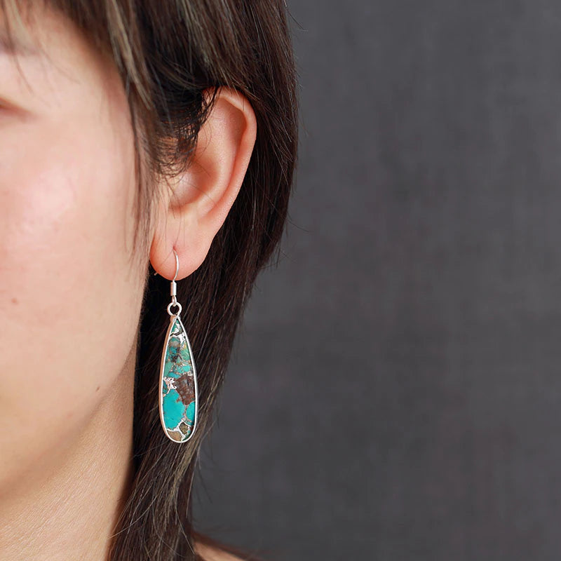 Aretes Colgantes de Turquesa y Jaspe