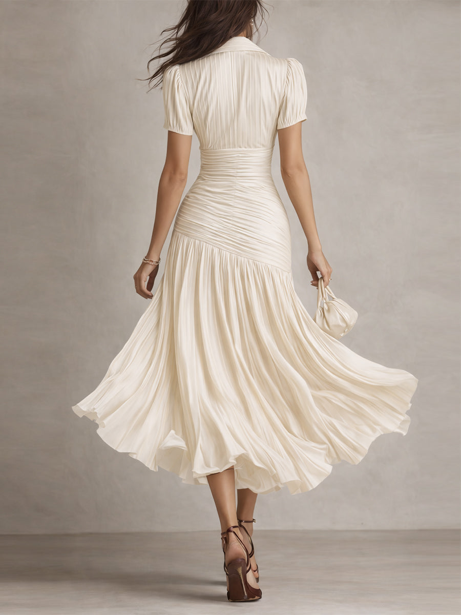 Adriana - Vestido Midi de Satén a Rayas Retro
