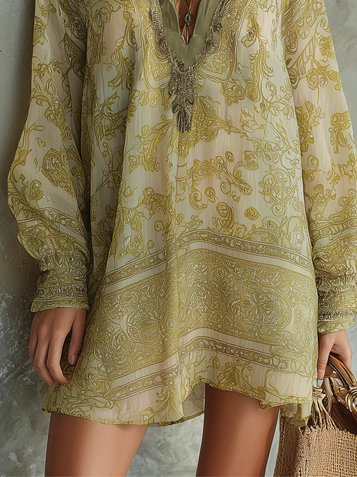 Mini Vestido Bohemio Fluido con Estampado