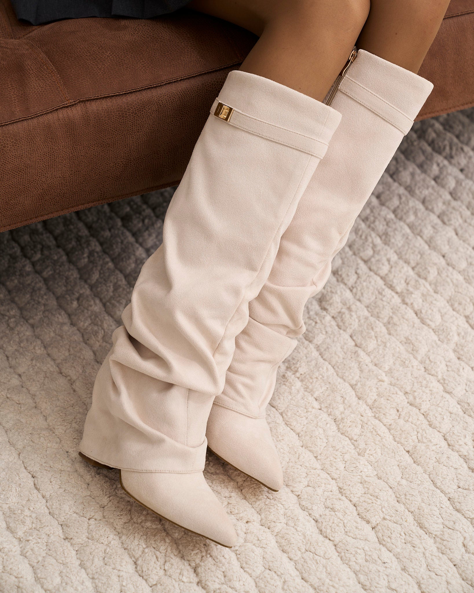 Lavista | Botas Slouchy de Ante hasta la Rodilla - Crema