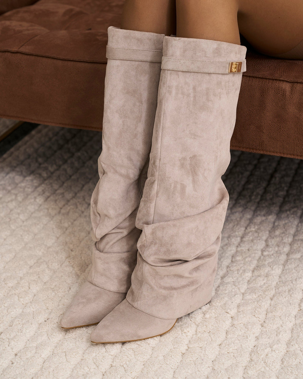 Lavista | Botas Slouchy de Ante hasta la Rodilla - Taupe