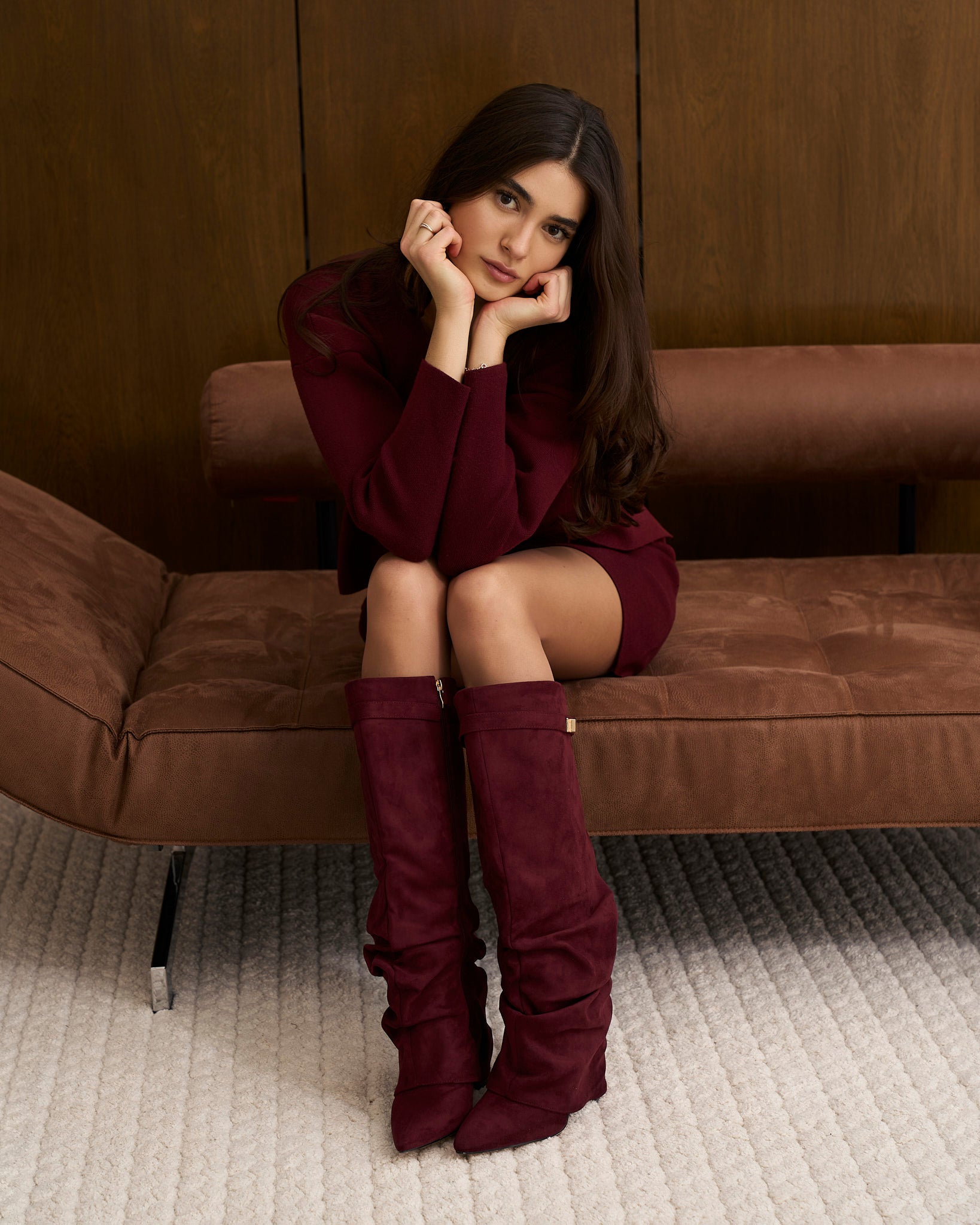 Lavista | Botas Slouchy de Ante hasta la Rodilla - Burdeos