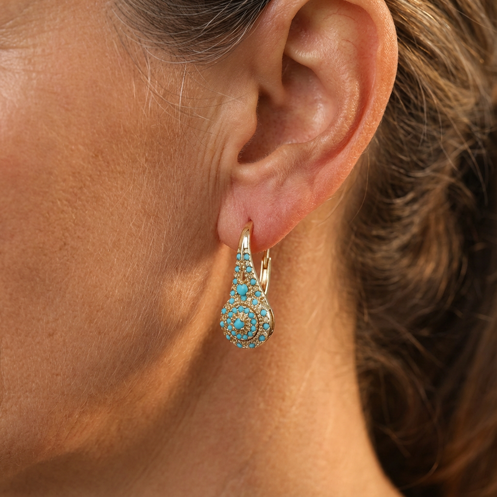 Aretes Dorados con Flor de Turquesa
