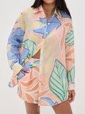 Conjunto Corto Estampado Tropical de Hojas Estilo Boyfriend