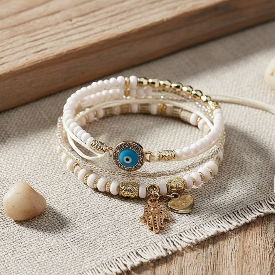 Set de Pulseras Doradas con Hamsa