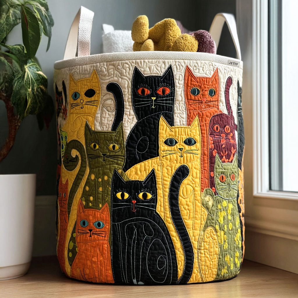 Carnaval de Gatos Acogedores | Cesto Artesanal de Ropa