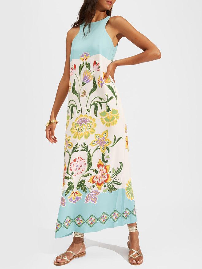Vestido Midi Floral Solar sin Mangas