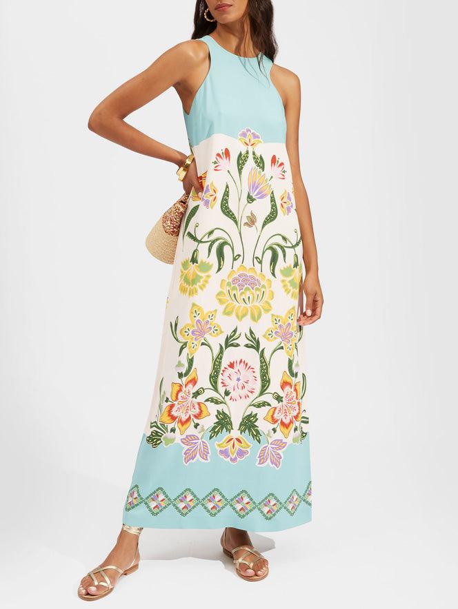 Vestido Midi Floral Solar sin Mangas
